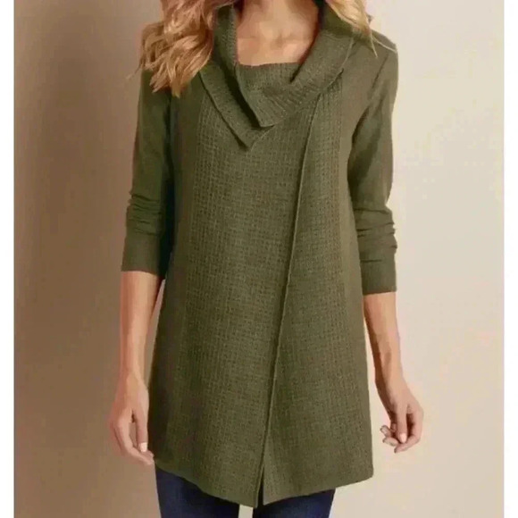SOFT SURROUNDINGS Wool Blend  Moss Miranda Button Flare Cardigan Size PS - Picture 1 of 8